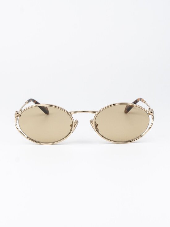 Miu Miu Women Sunglasses LOGO Pale Gold Yellow Oval MU52YS ZVN10R NEW AUTHENTIC main image 11